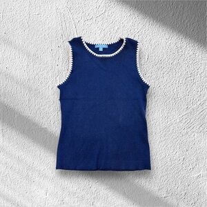 Draper James Navy Blue Sleeveless Tank Top with White Trim